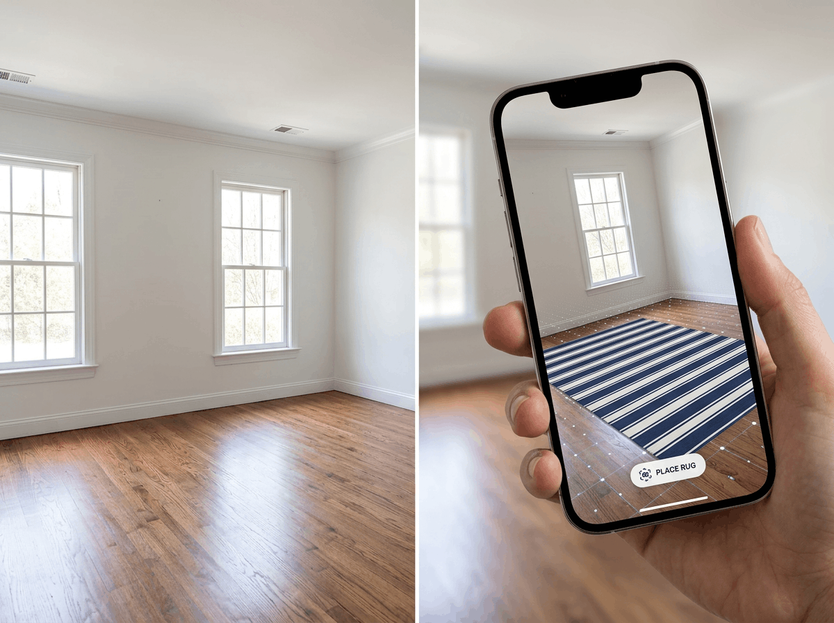 Using an AR visualizer to test preppy room ideas for a small room.