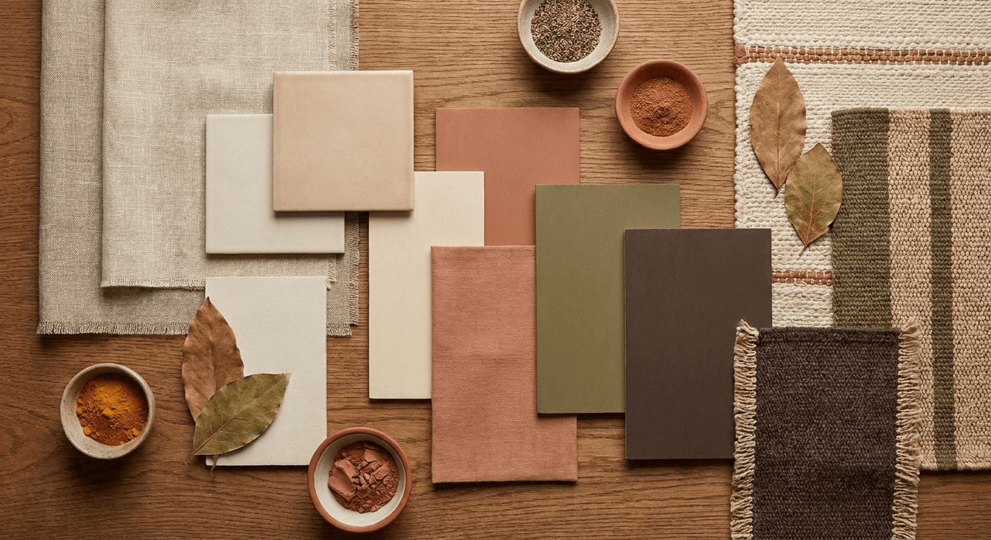 Modern boho color palette featuring beige, cream, and earthy tones
