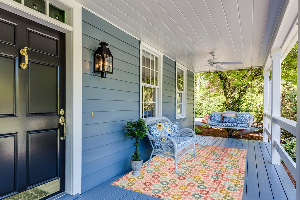 Mohawk Home 5x8, Pink and Multicolor Rug in Light Blue Patio Room