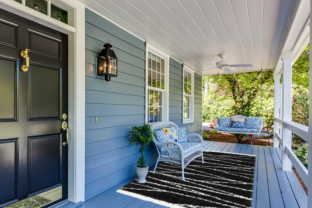 Abrahams Geometric Black/White Area Rug Hashtag Home Rug Size: Rectangle 5'3" x 8' in Light Blue Patio