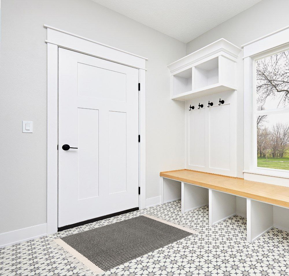 Entryway rug ideas in White Modern Entryway