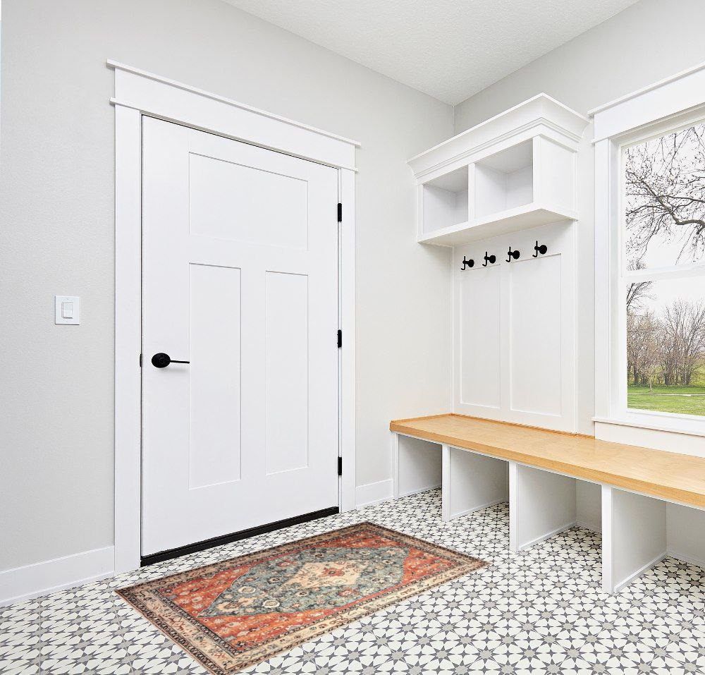 Oriental rug decorating ideas in White Modern Entryway
