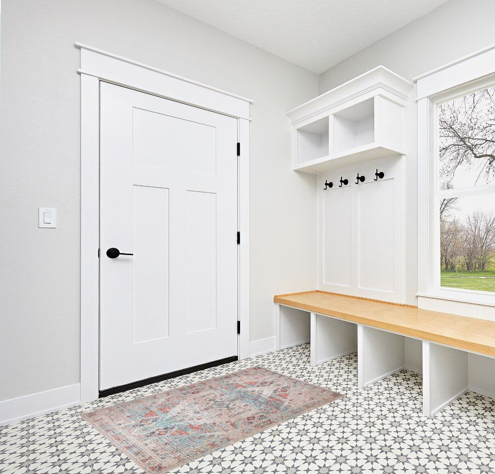 Entryway rug ideas in White Modern Entryway