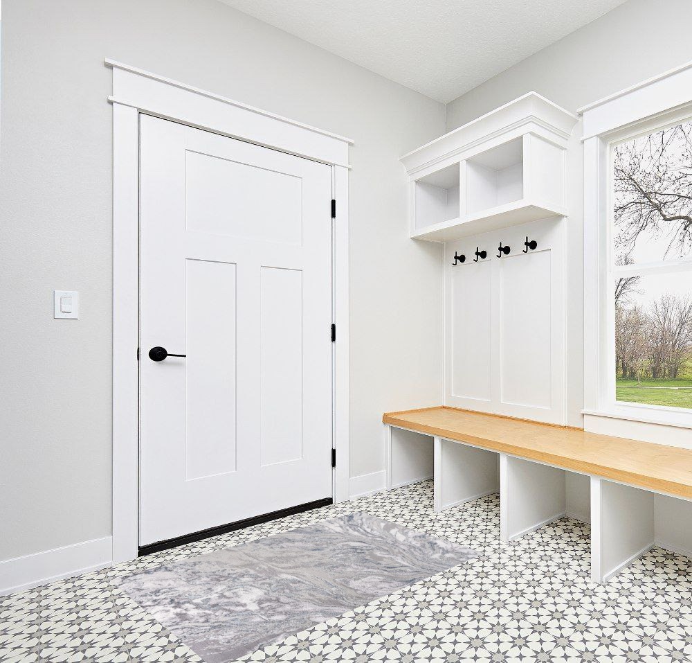 Entryway rug ideas modern in White Modern Entryway