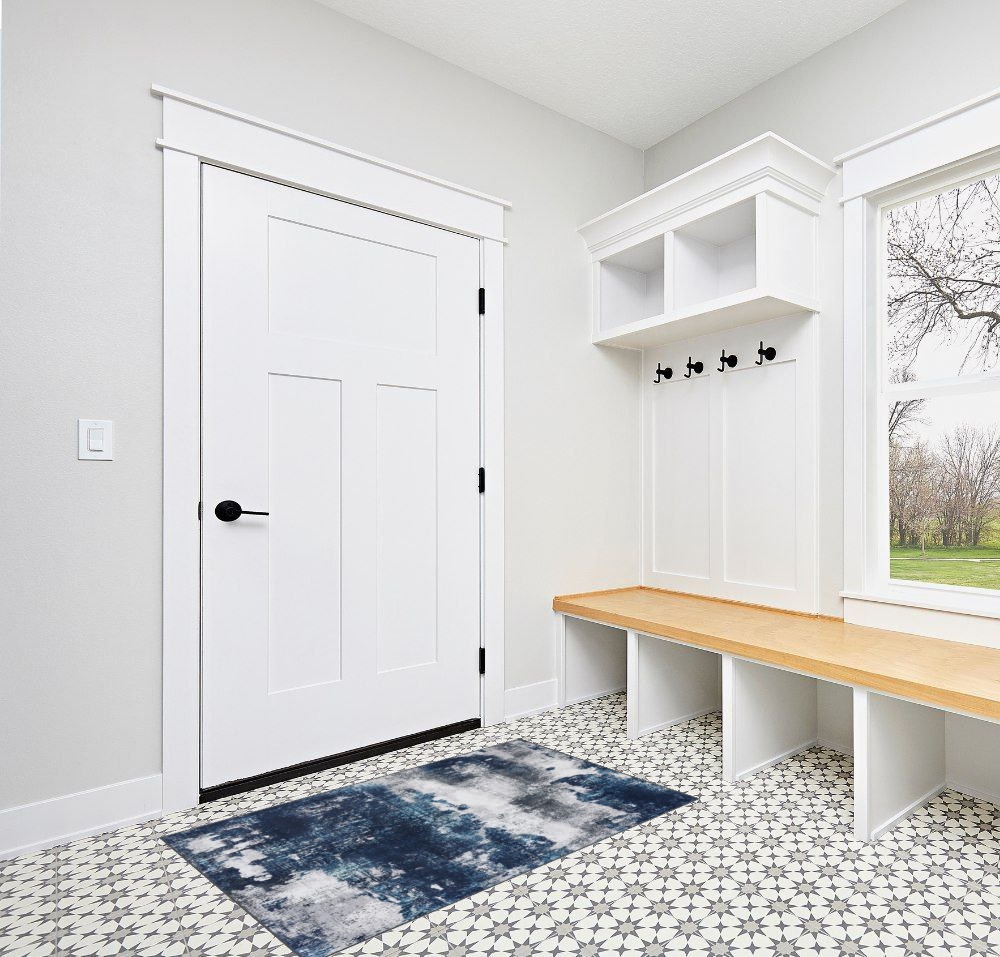 Entryway rug ideas in White Modern Entryway