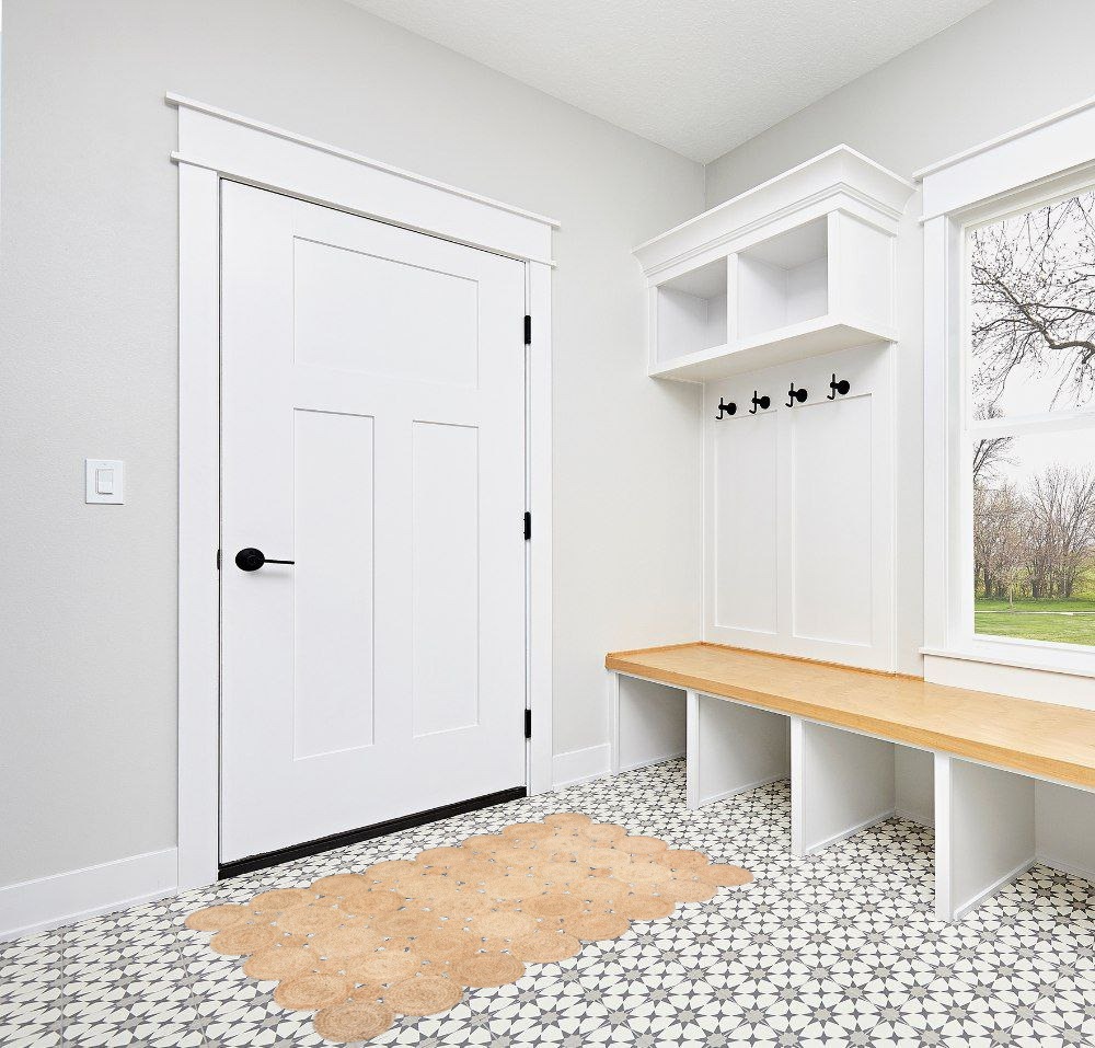 Entryway rug ideas in White Modern Entryway