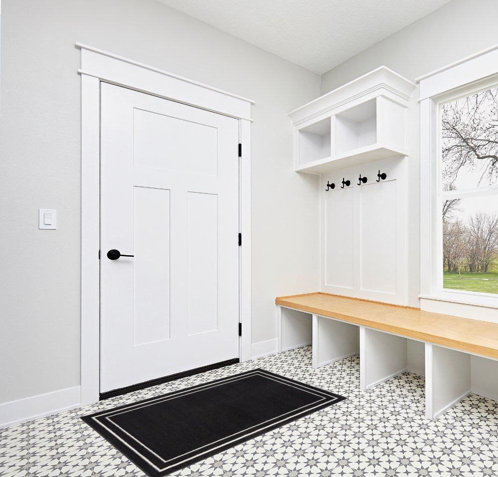 Entryway rug ideas in White Modern Entryway