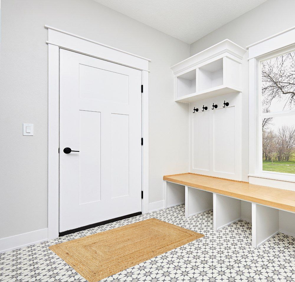 Entryway rug ideas in White Modern Entryway