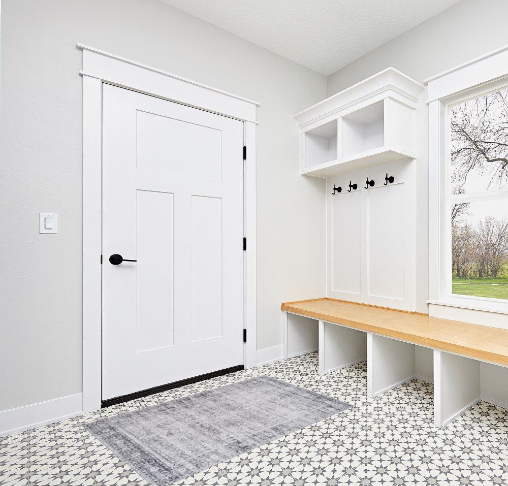 Entryway rug ideas in White Modern Entryway