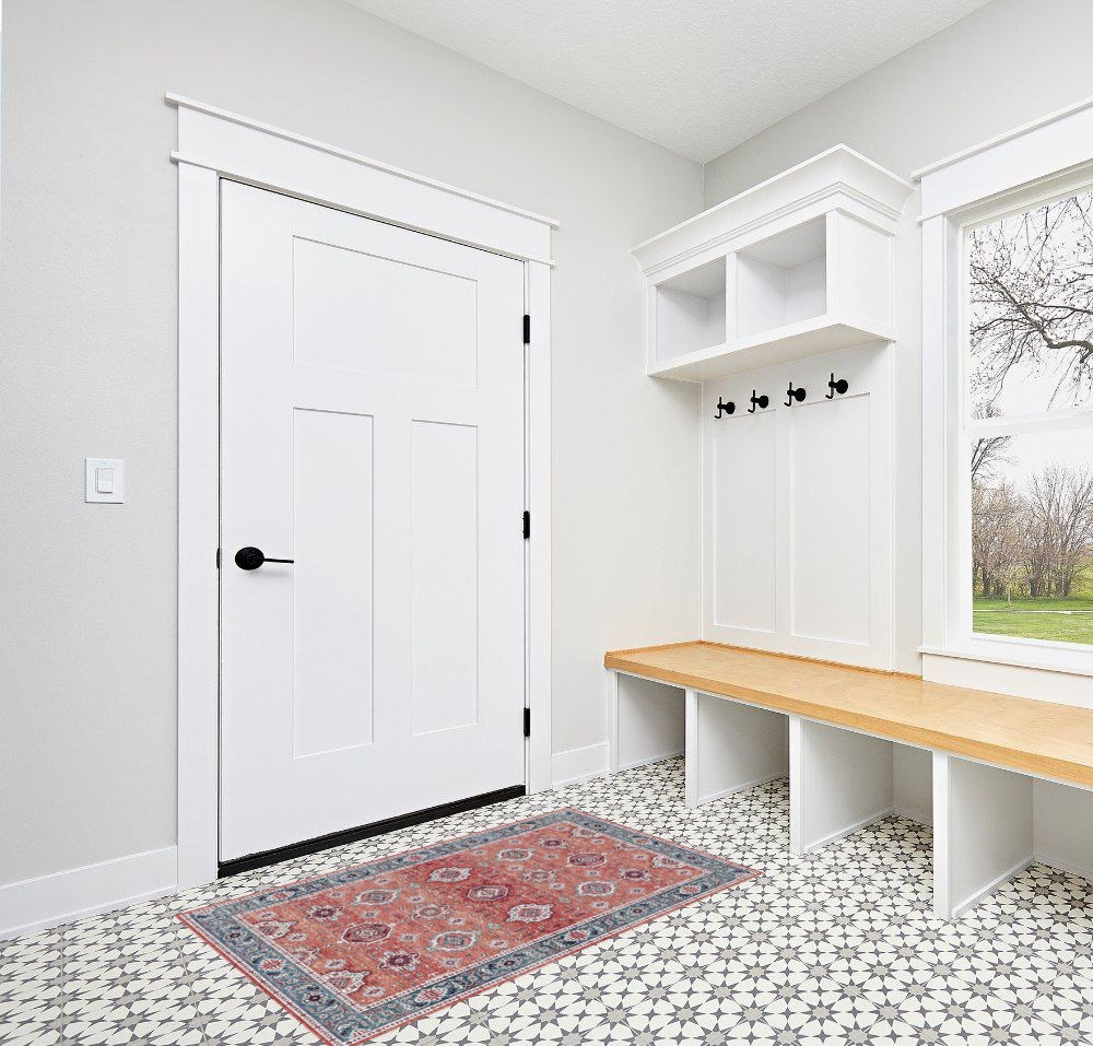 Entryway rug ideas in White Modern Entryway