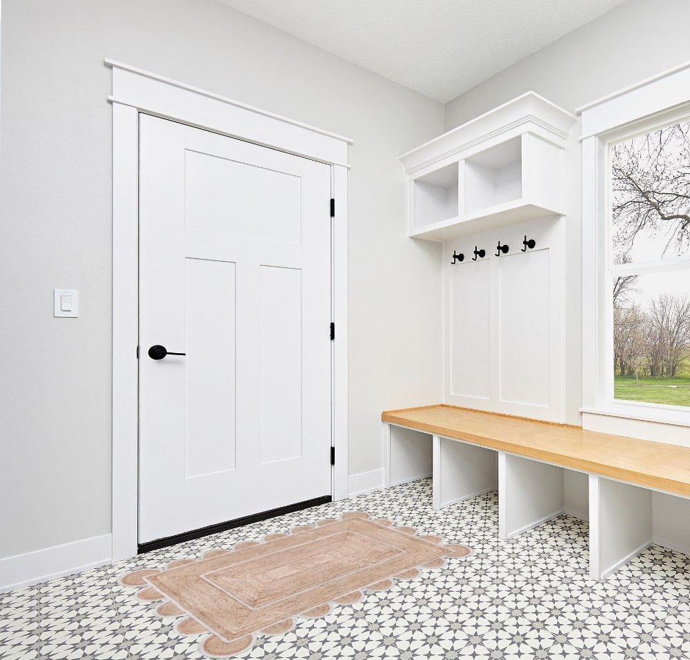 Entryway rug ideas in White Modern Entryway
