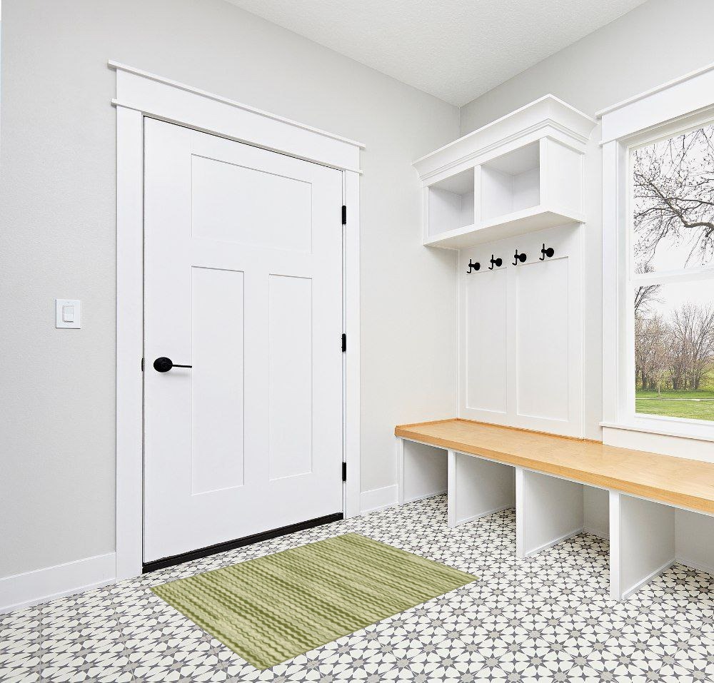 Front porch rugs ideas in White Modern Entryway