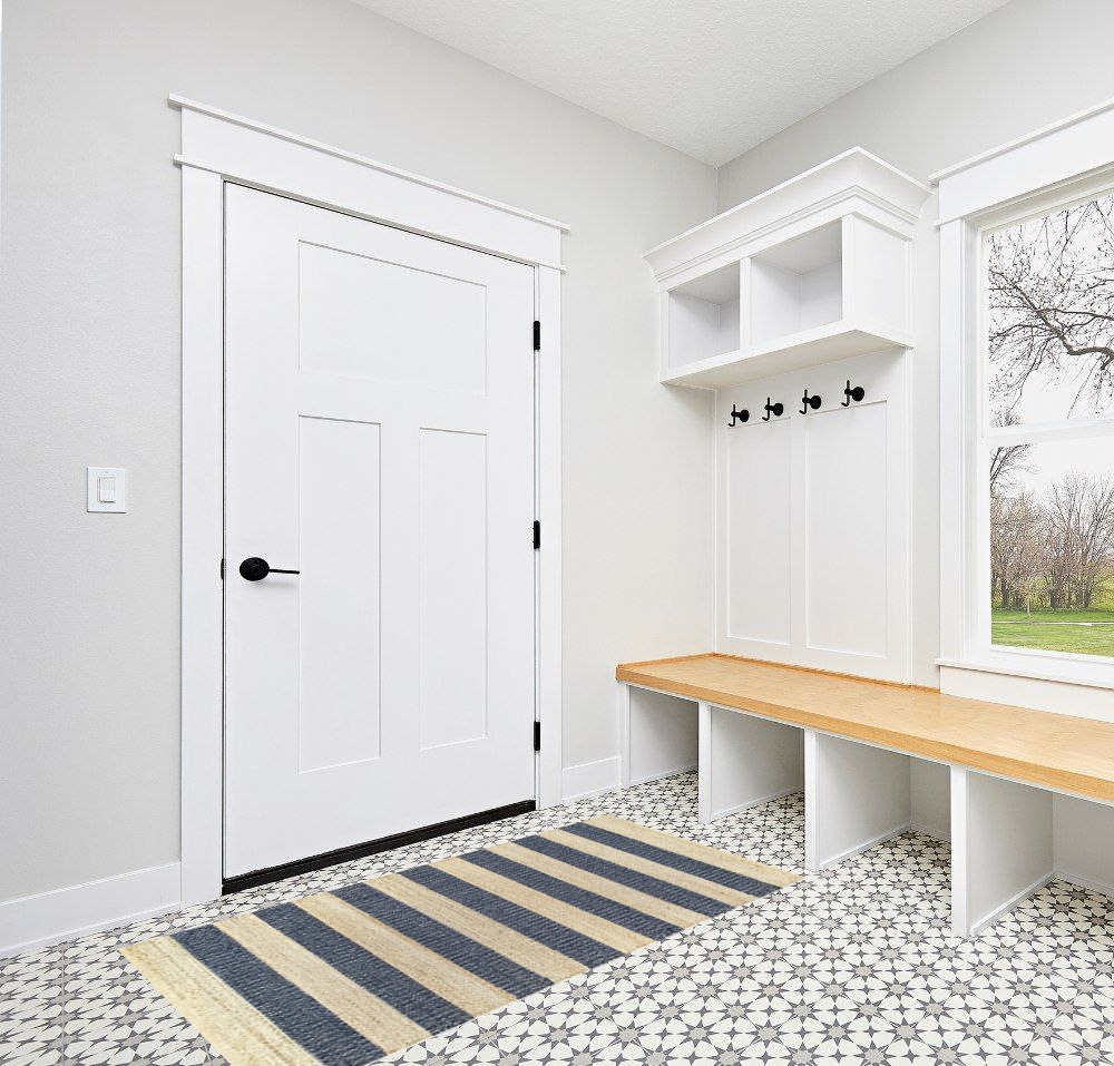Entryway rug ideas in White Modern Entryway