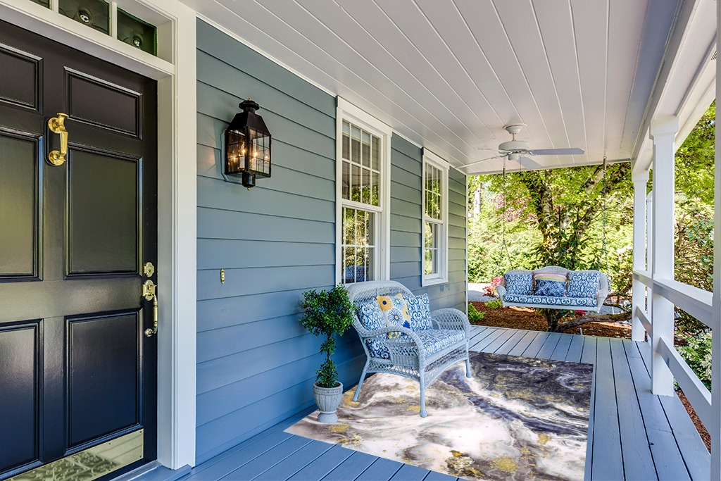Modern outdoor rug ideas in Light Blue Patio