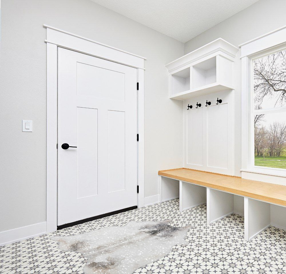 Faux fur rug ideas in White Modern Entryway