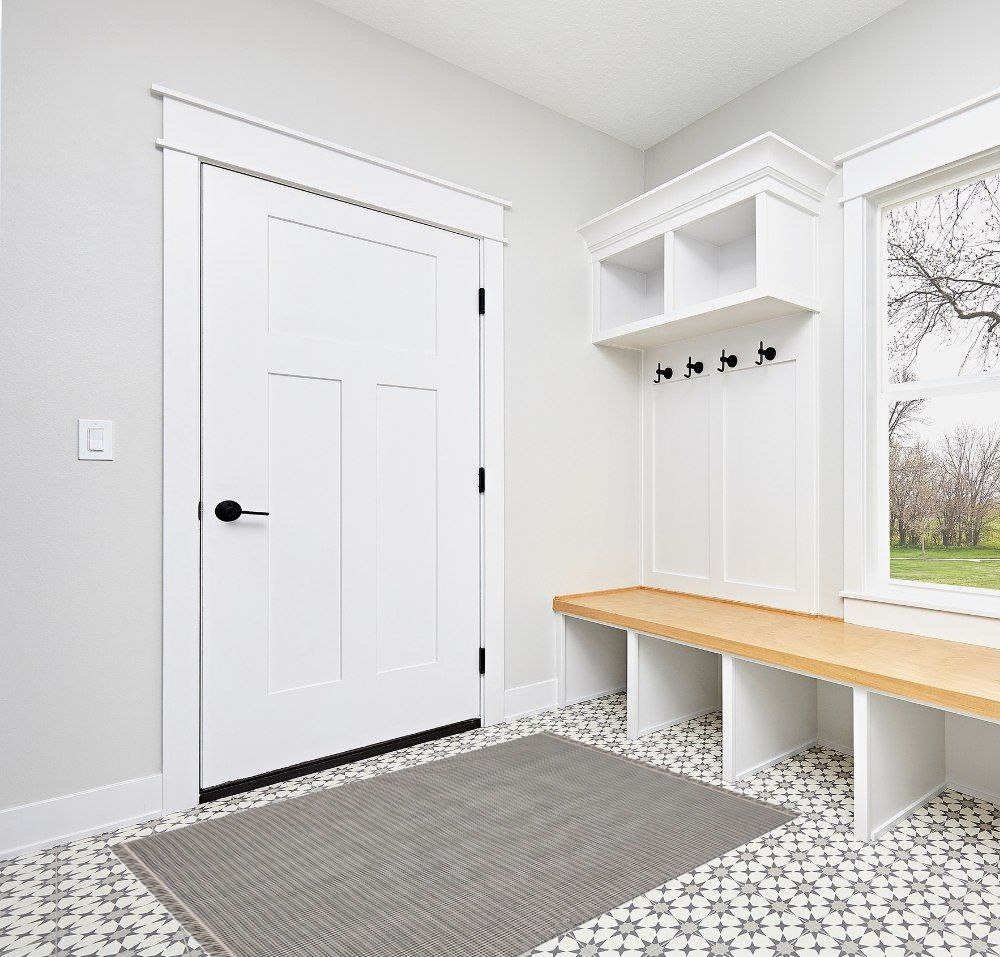 Entryway rug ideas in White Modern Entryway