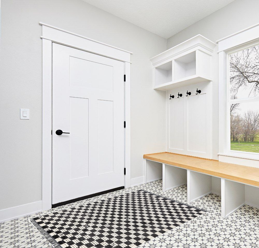 Entryway rug ideas in White Modern Entryway