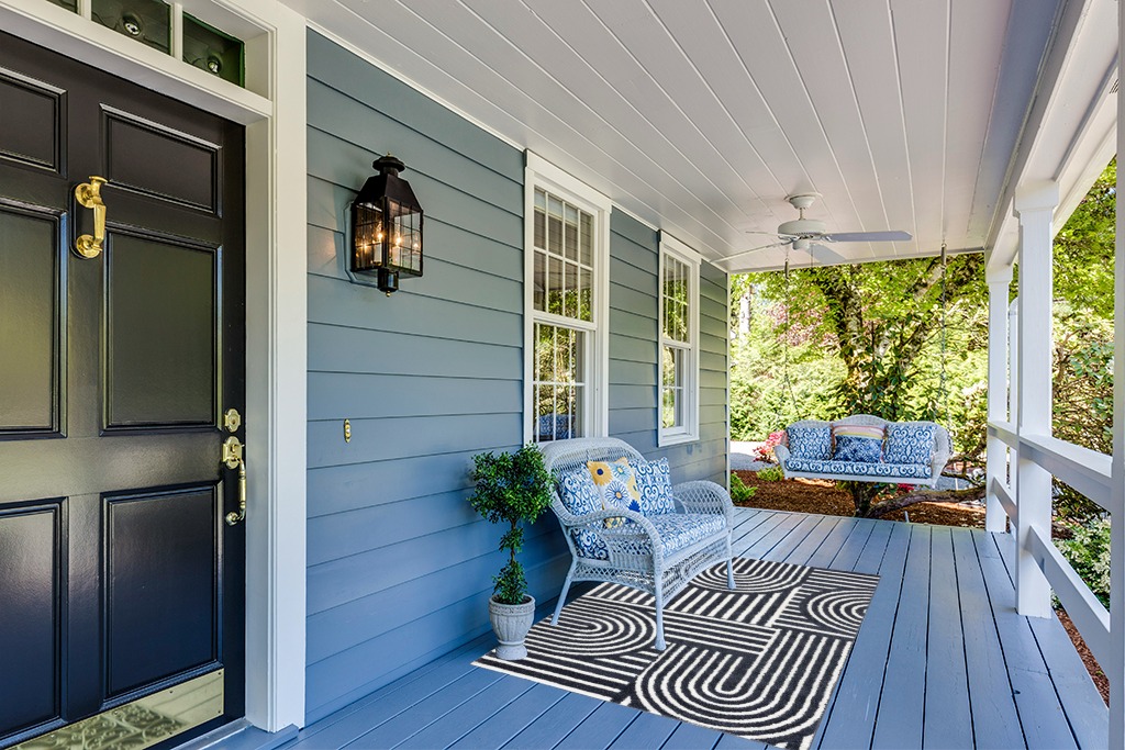 Modern outdoor rug ideas in Light Blue Patio