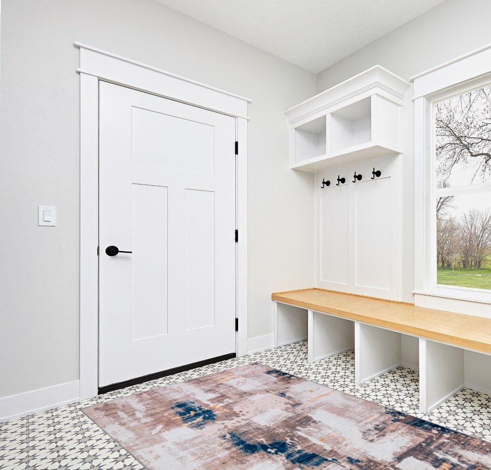 Entryway rug ideas in White Modern Entryway