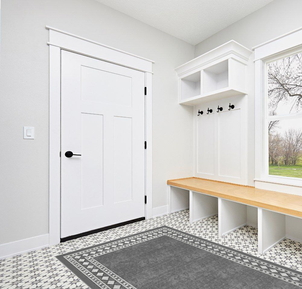 Grey Modern Non Slip Living Room Area Rug in White Modern Entryway