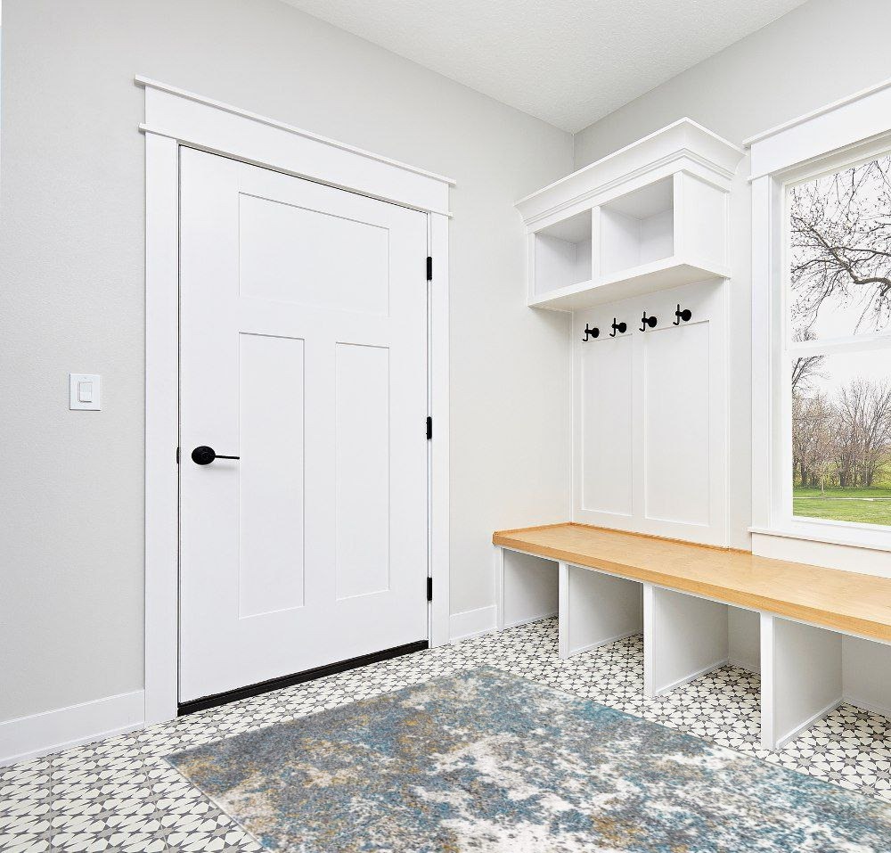 Turquoise Modern Stain Resistant Living Room Area Rug in White Modern Entryway