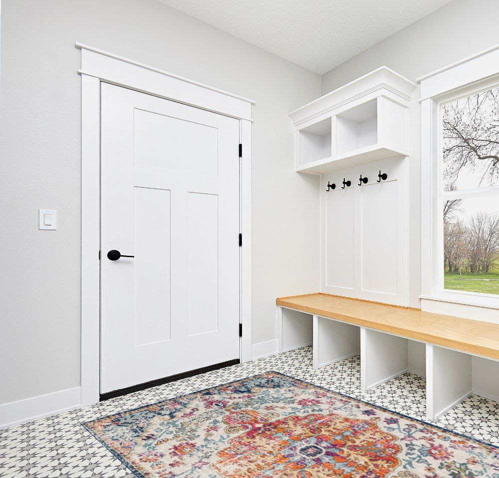 Orange/Navy Traditional  Living Room Area Rug in White Modern Entryway
