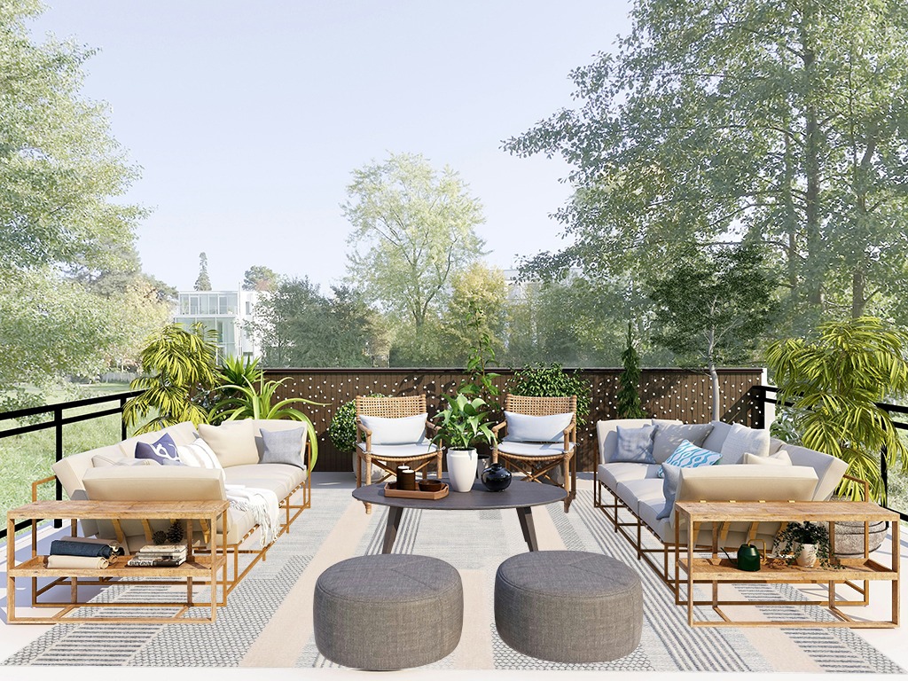 Well Woven Brer Light Blue Abstract Geometric Tribal (7'10" x 9'10") Area Rug in Scandinavian Modern Patio