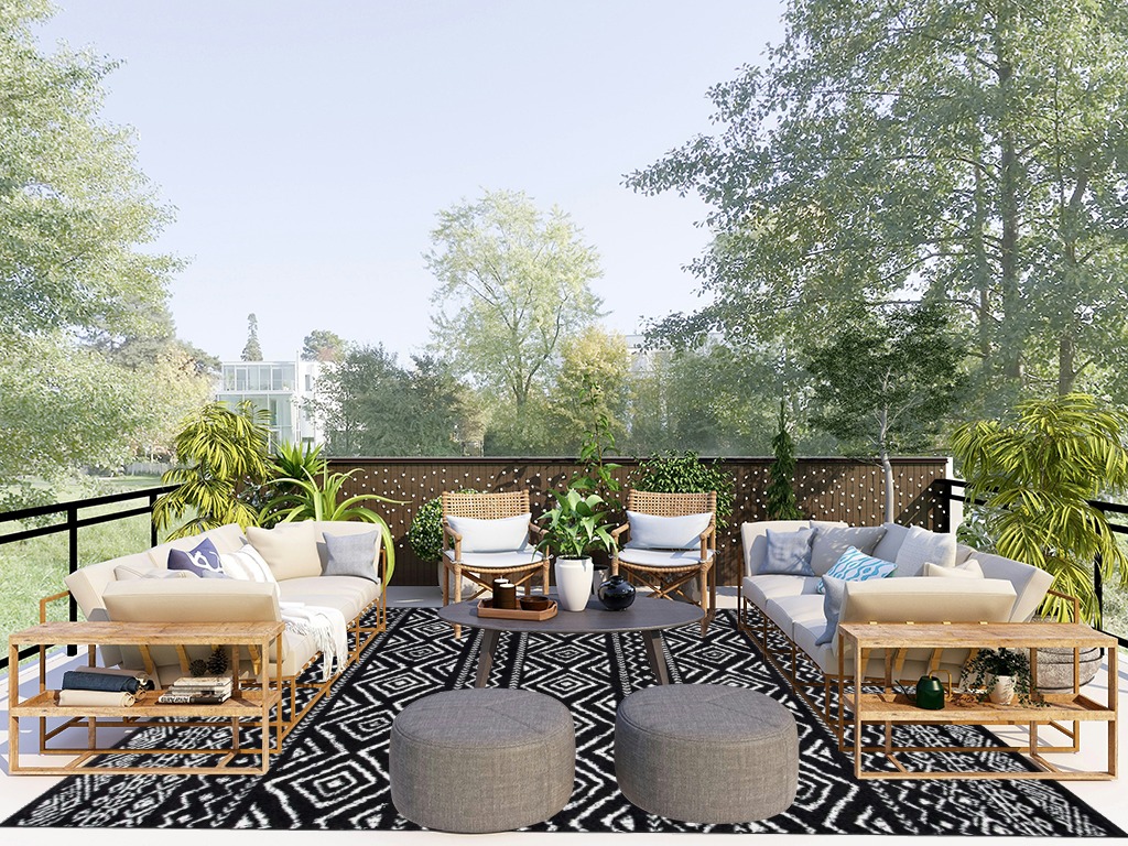 Black and white rug ideas in Scandinavian Modern Patio
