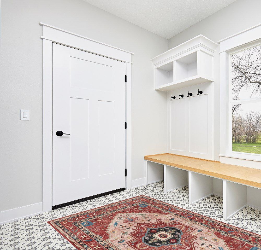 ComiComi Washable Rug 5x7 - Stain Resistant Vintage 5x7 Area Rug, Super Soft Washable Rug for Living Room Bedroom, Oriental Tribal Rugs(Red/Cream, 5'x7') in White Modern Entryway