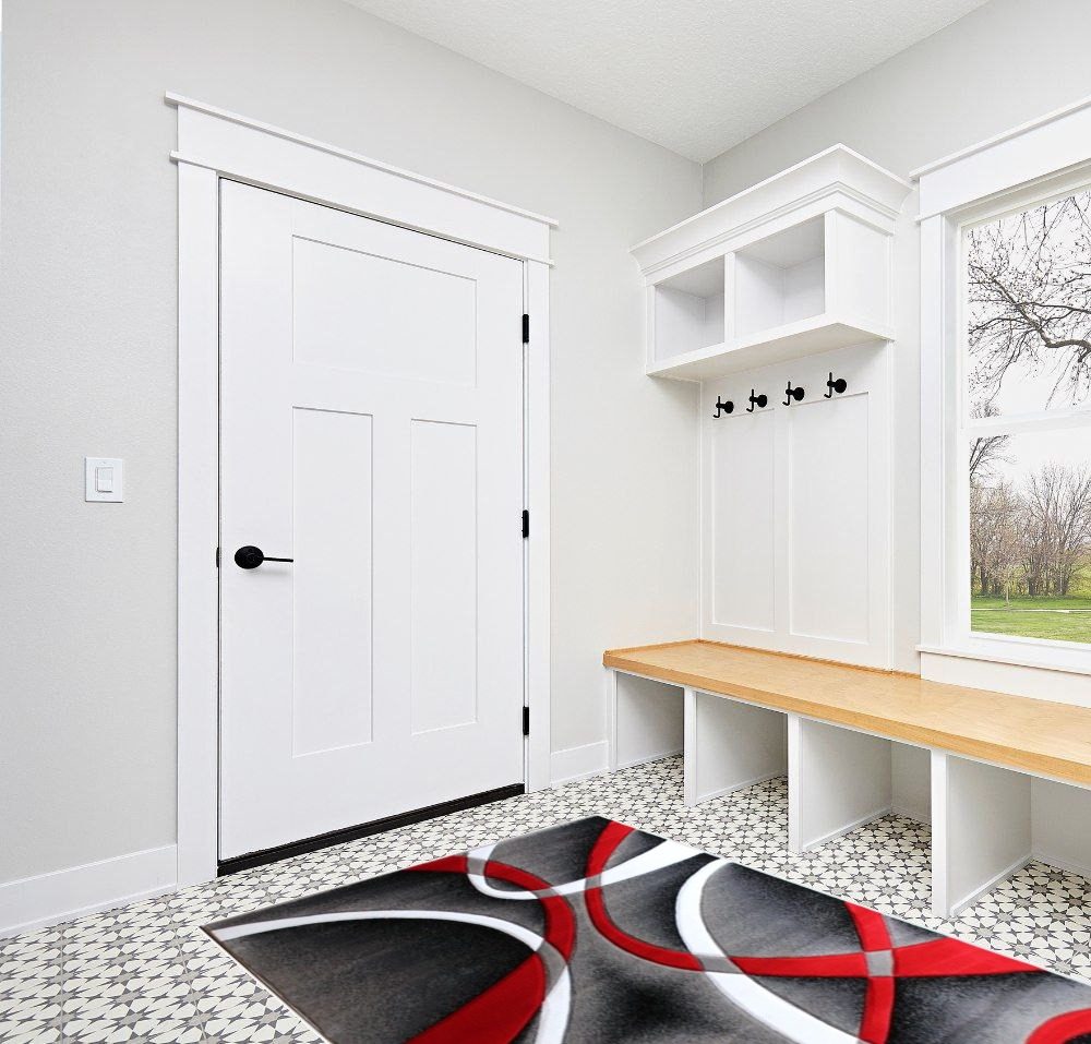 Masada Rugs, Sophia Collection Hand Carved Area Rug Modern Contemporary Red White Grey Black (5 Feet 3 Inch X 7 Feet) in White Modern Entryway