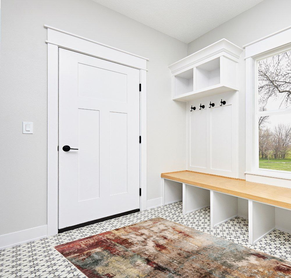 Lahome Modern Abstract Washable 5x7 Living Room Rug, Red Bedroom Mat Soft Non Slip Low Pile Contemporary Front Entrance Carpet for Hardwood Floor Decor Home Office Dining Room Area Rug in White Modern Entryway