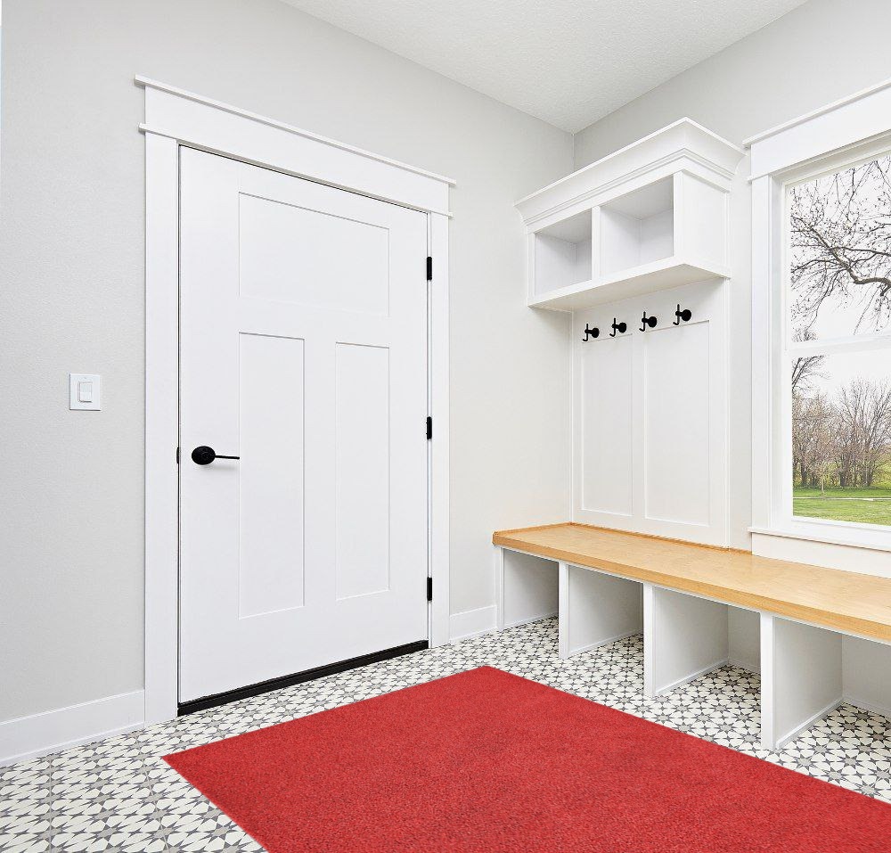 Garland Rug Skyline Shag 5 Ft. x 7 Ft. Area Rug Chili Red in White Modern Entryway