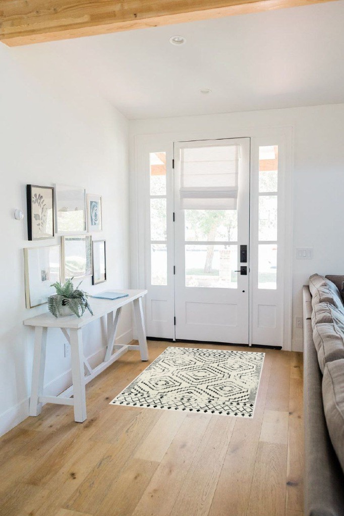 Farmhouse rug ideas in White Scandinavian Entryway