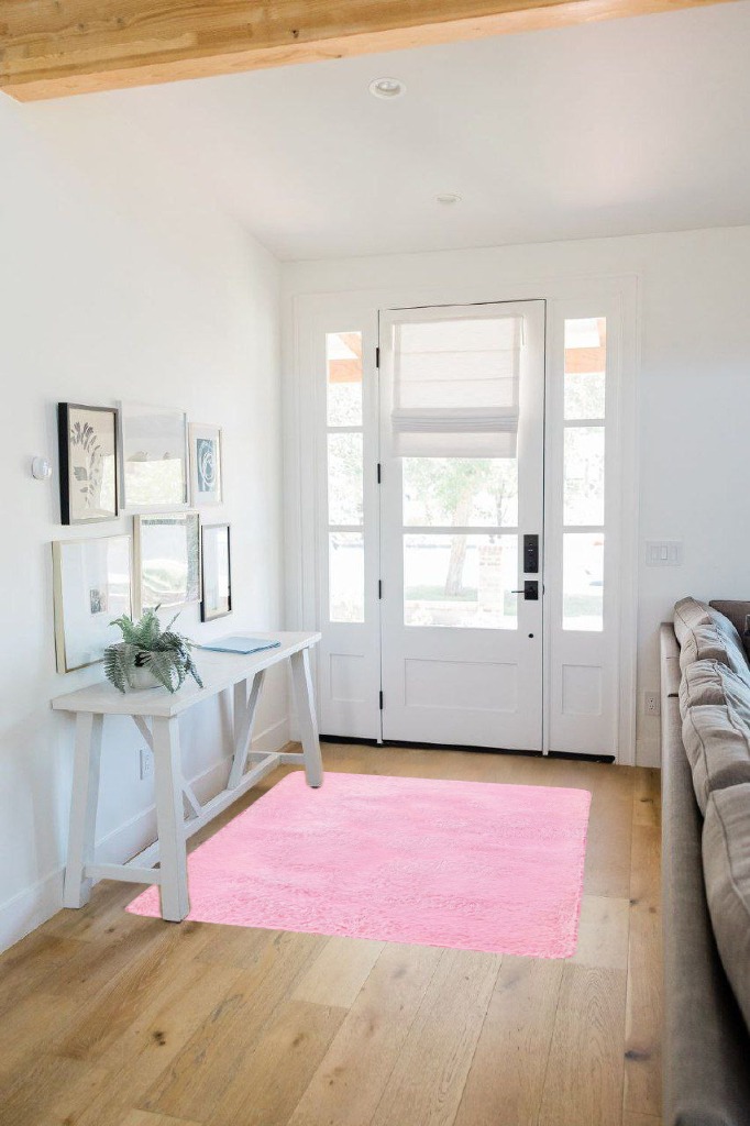 Small powder room rug ideas in White Scandinavian Entryway