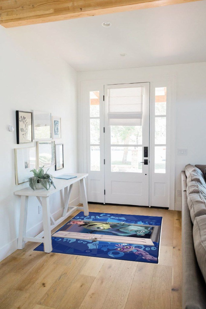 Small powder room rug ideas in White Scandinavian Entryway
