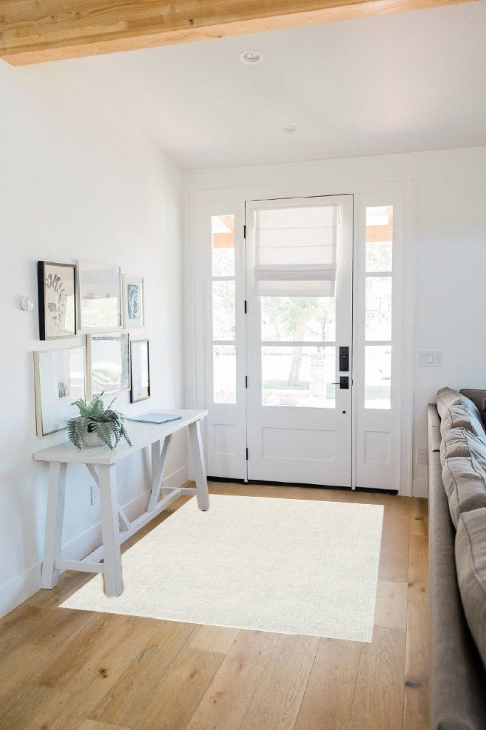 Farmhouse rug ideas in White Scandinavian Entryway