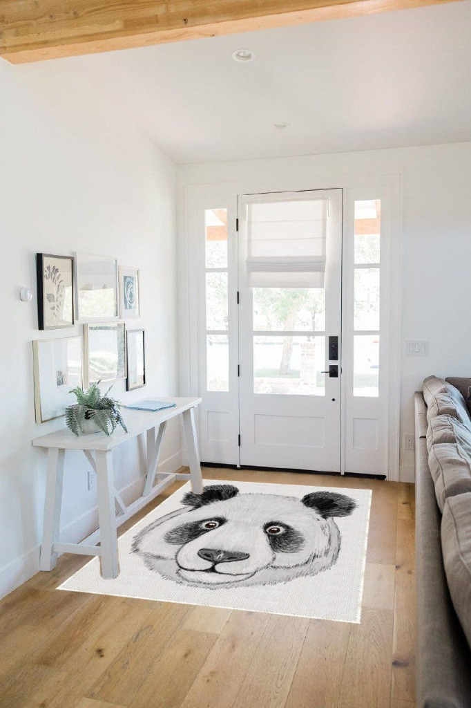 Small powder room rug ideas in White Scandinavian Entryway