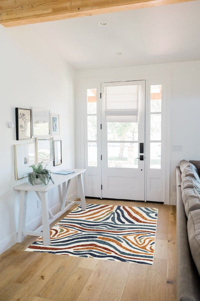 Small powder room rug ideas in White Scandinavian Entryway