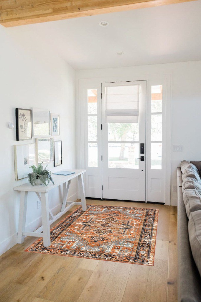 Farmhouse rug ideas in White Scandinavian Entryway