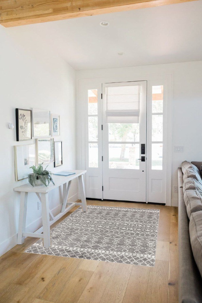 Farmhouse rug ideas in White Scandinavian Entryway