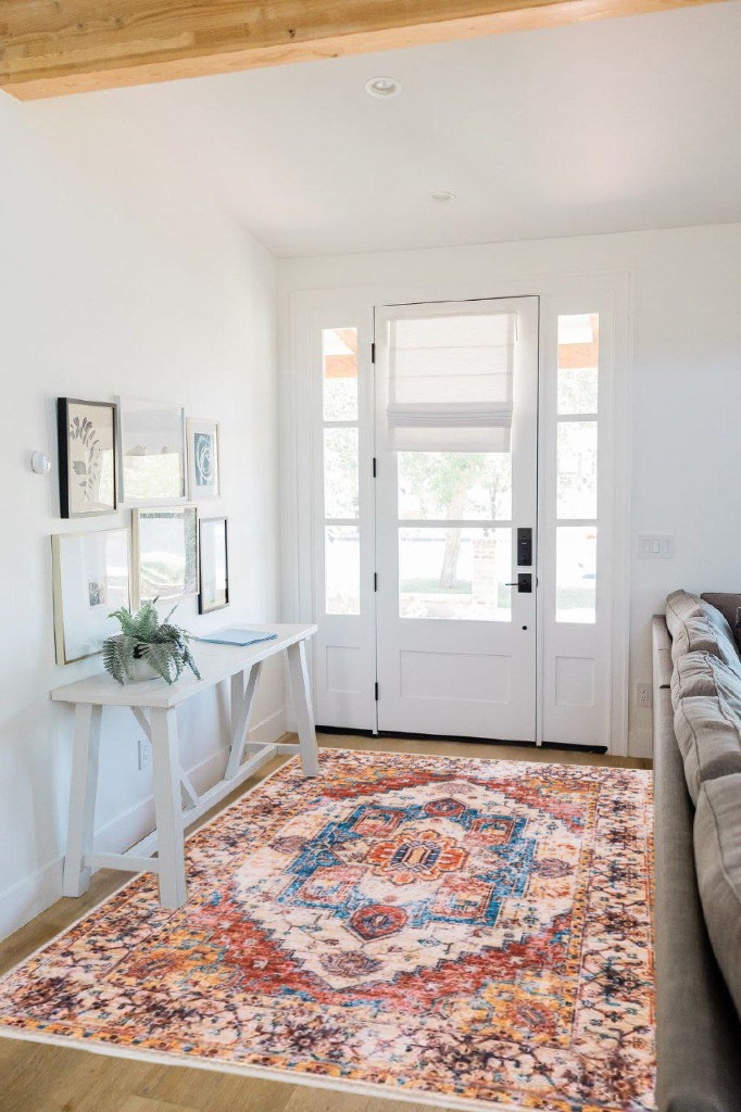 Boho rug ideas in White Scandinavian Entryway