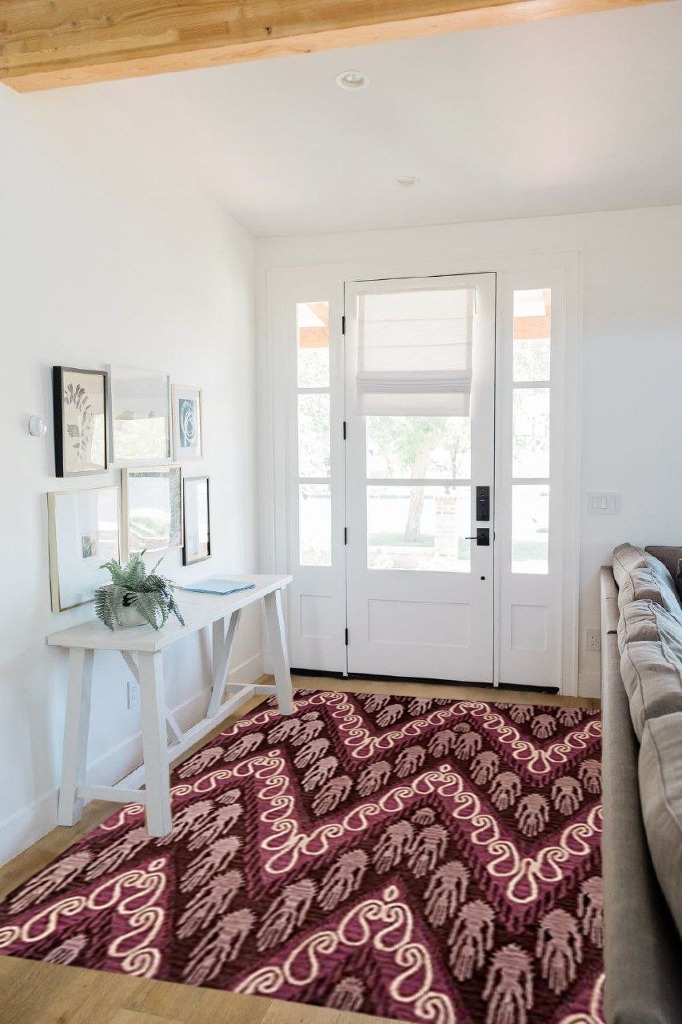 SAFAVIEH Ikat Collection Area Rug - 5' x 8', Dark Brown & Purple, Handmade Wool, Ideal for High Traffic Areas in Living Room, Bedroom (IKT473A) in White Scandinavian Entryway