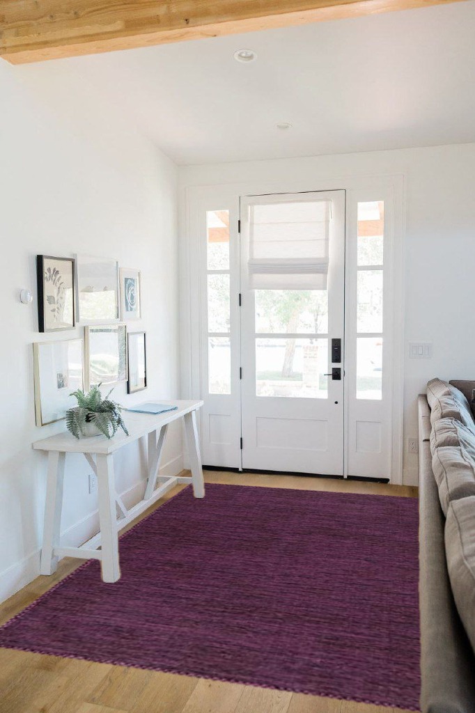 SAFAVIEH Montauk Collection Area Rug - 5' x 8', Purple & Black, Handmade Corner Tassel Flat Weave Cotton, Ideal for High Traffic Areas in Living Room, Bedroom (MTK150R) in White Scandinavian Entryway