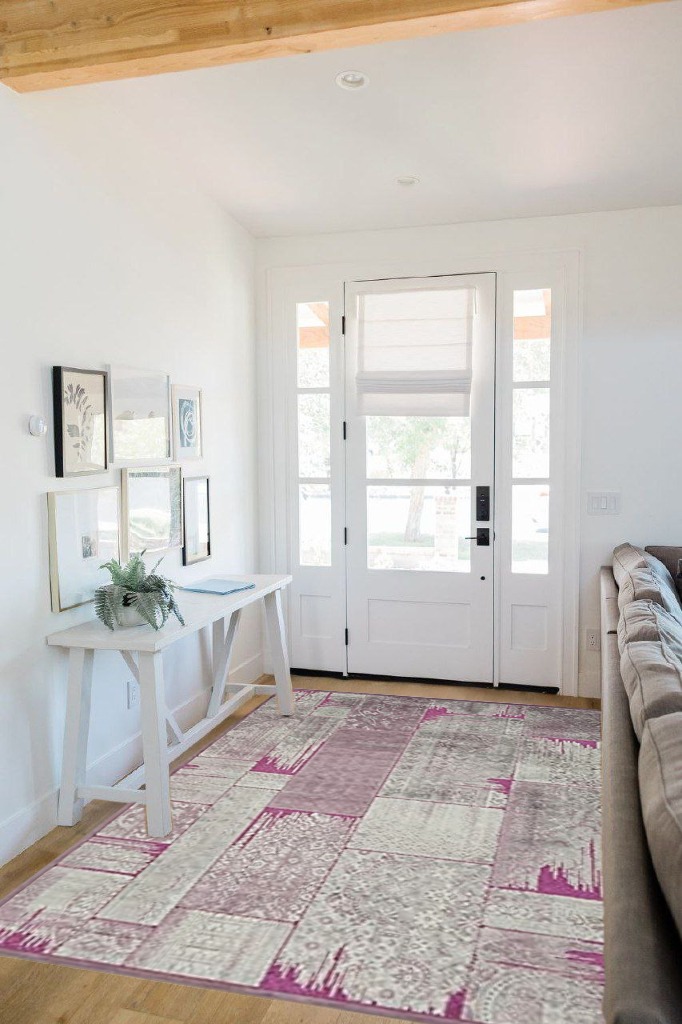 SAFAVIEH Paradise Collection Area Rug - 5'3" x 7'6", Purple & Fuchsia, Boho Patchwork Viscose Design, Ideal for High Traffic Areas in Living Room, Bedroom (PAR100-880) in White Scandinavian Entryway