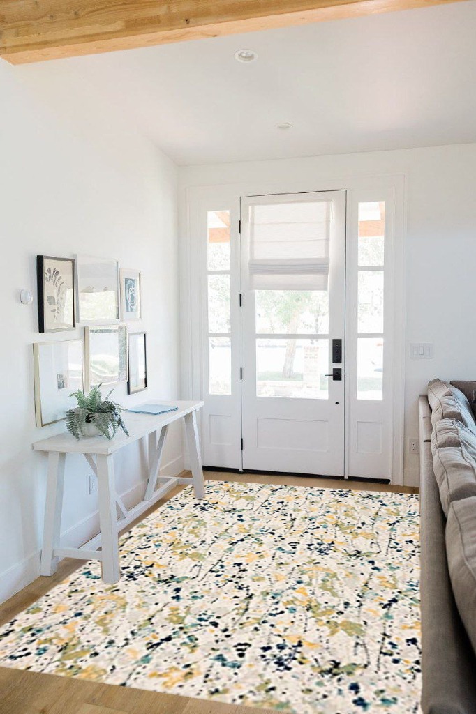 SAFAVIEH Evoke Collection 5'1" x 7'6" Ivory / Yellow EVK284C Modern Abstract Non-Shedding Living Room Bedroom Area Rug in White Scandinavian Entryway