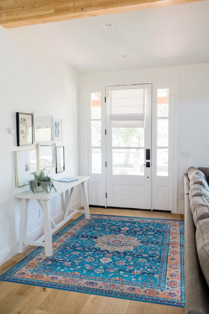 Boho rug ideas in White Scandinavian Entryway