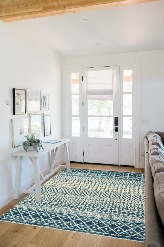 Nailttos 5x7 and 5x8, Blue and Teal Rug in White Modern Entryway Room