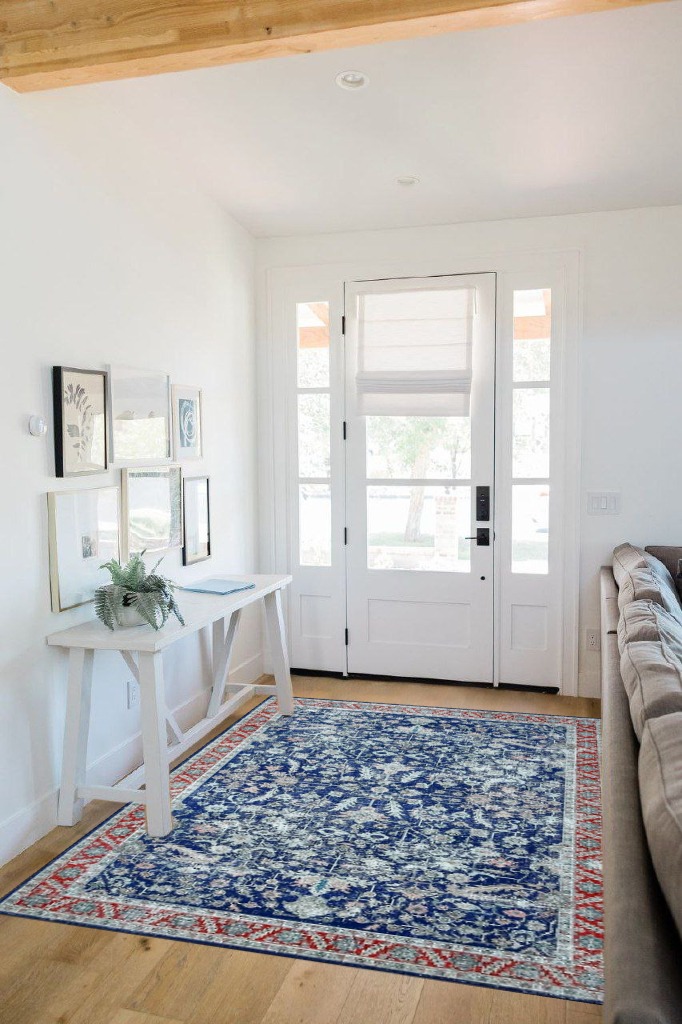 Boho rug ideas in White Scandinavian Entryway