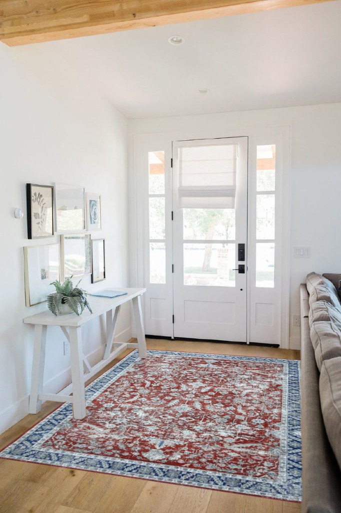 Boho rug ideas in White Scandinavian Entryway