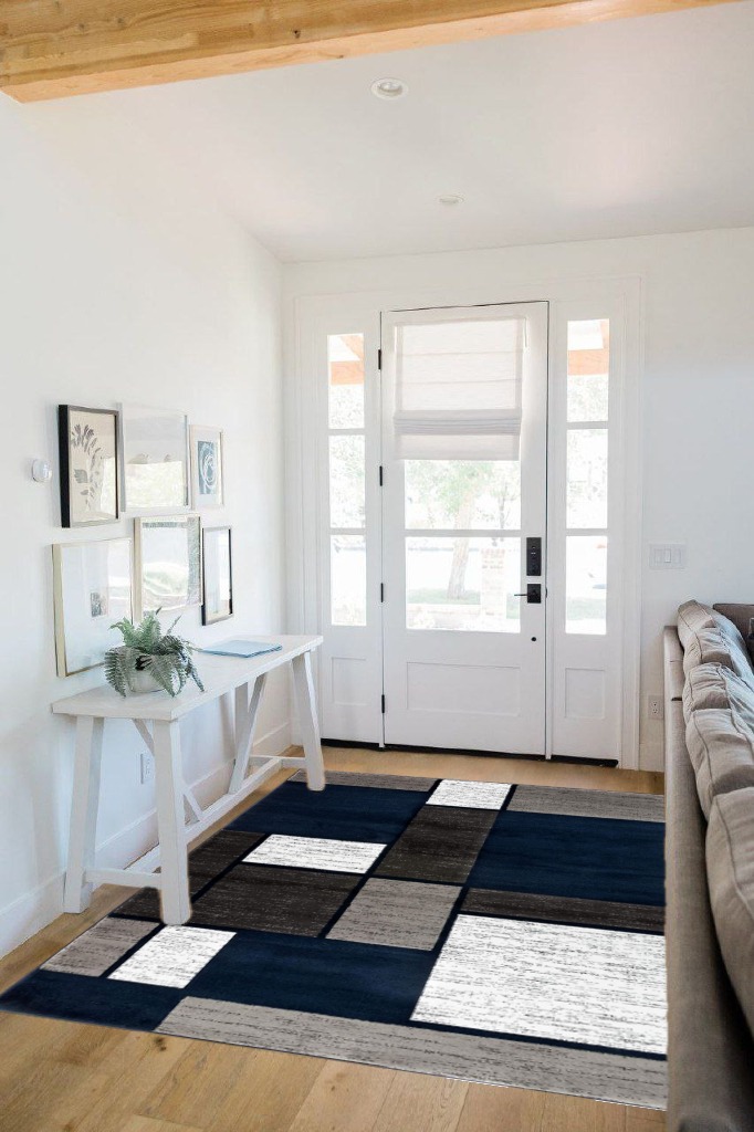 Rugshop Contemporary Modern Boxes Area Rug 5' 3" x 7' 3" Navy in White Scandinavian Entryway